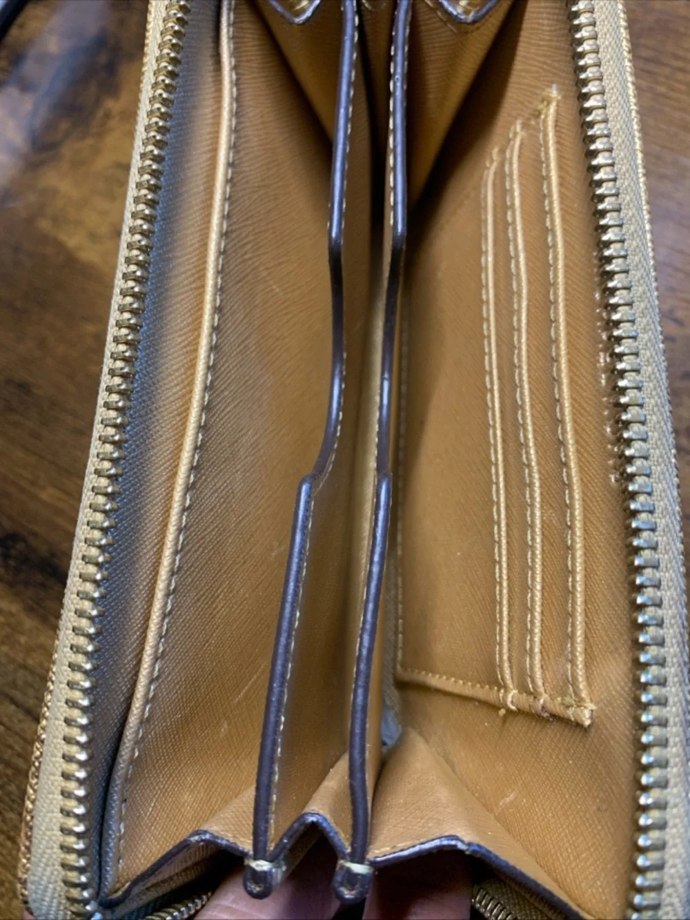 Michael Kors Gold Zip Around Wallet Saffiano Leather Card Holder Continental